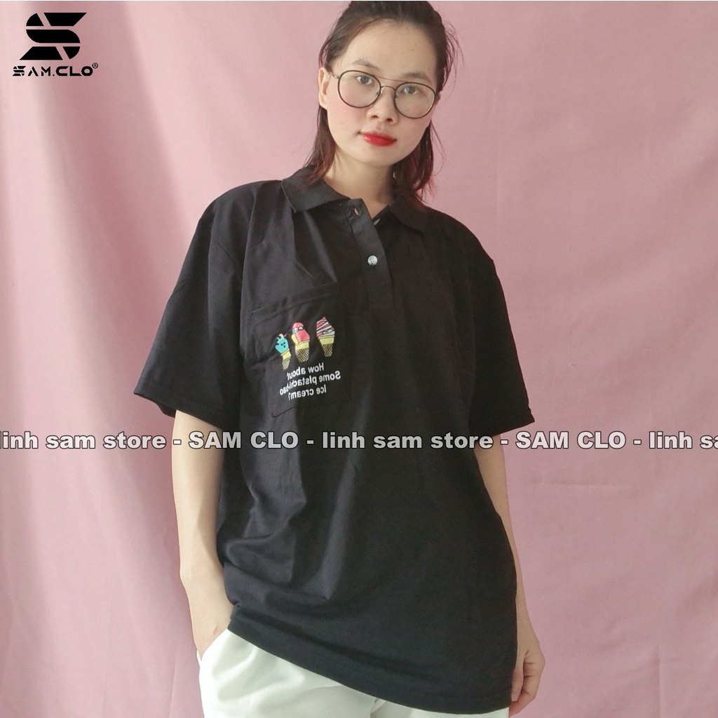 Áo thun POLO nữ tay lỡ có cổ phông form rộng freesize unisex mặc đi học, cặp, nhóm, lớp in hình CÂY KEM | BigBuy360 - bigbuy360.vn