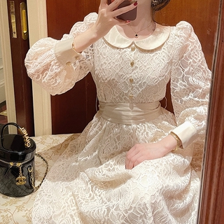 Mới Đầm Midi dài tay phối ren thanh lịch cho nữ