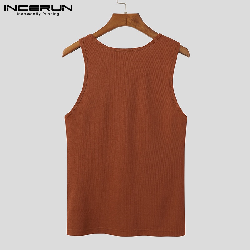 Áo tank top INCERUN không tay cổ tròn phối lỗ phong cách bất đối xứng thời trang dành cho nam