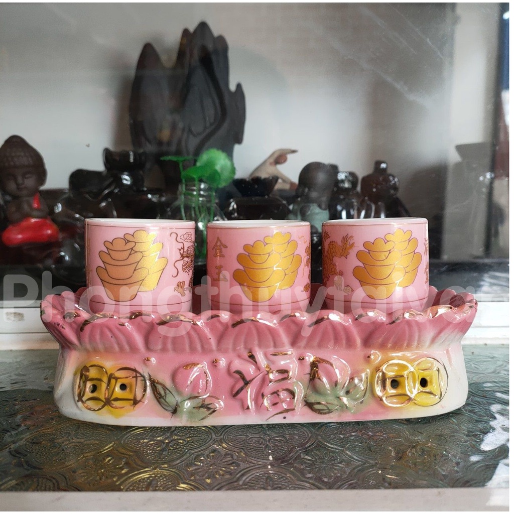 Chum nước bàn thờ sứ khay 3 ly,5 ly kèm đế  - thờ cúng