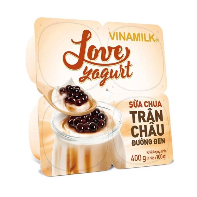 Sữa Chua Trân Châu Đường Đen Vinamilk lốc 4 hộp 100g