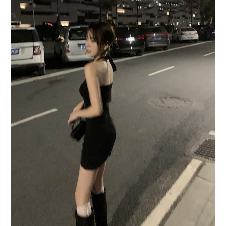 Cocory vn Đầm Mini Màu Đen Cổ Yếm Quyến Rũ Hợp Thời Trang Cho Nữ
