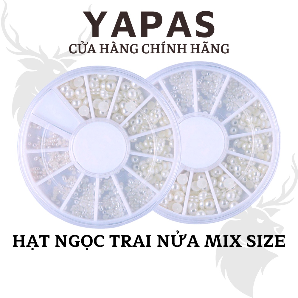 Bi nail ngọc trai nửa nhựa Yapas , khay hạt trai nửa mix size 12 ngăn trang trí móng chuyên dụng