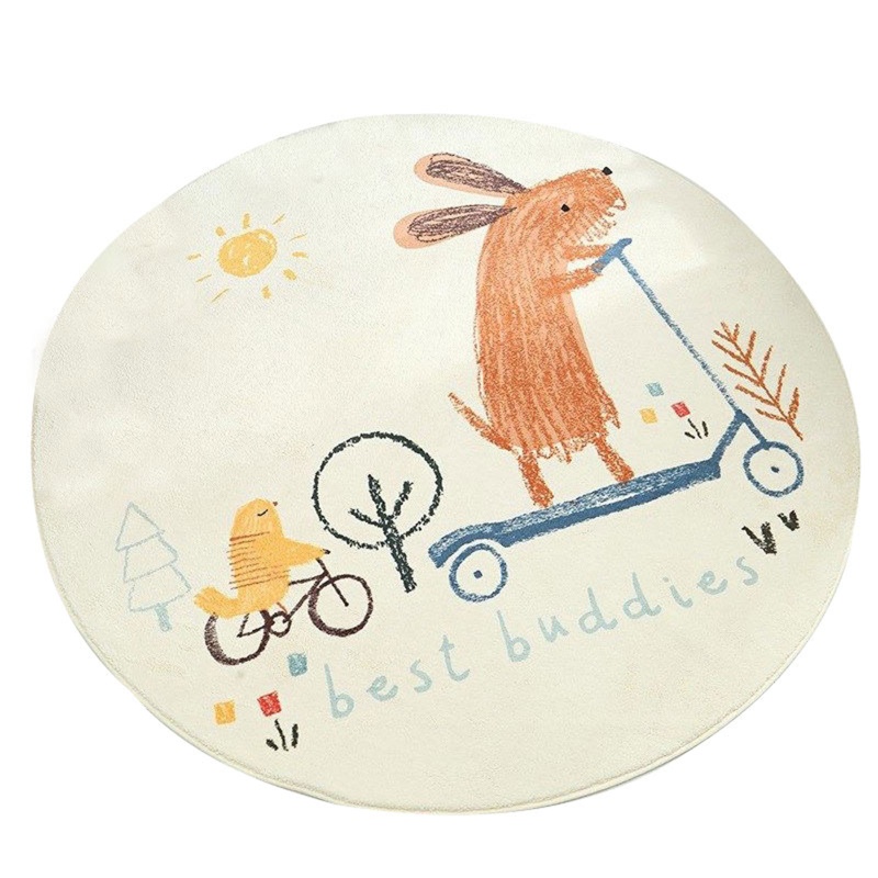 Thảm Bò Hình Tròn In Họa Tiết Hoạt Hình Dễ Thương Cho Bé