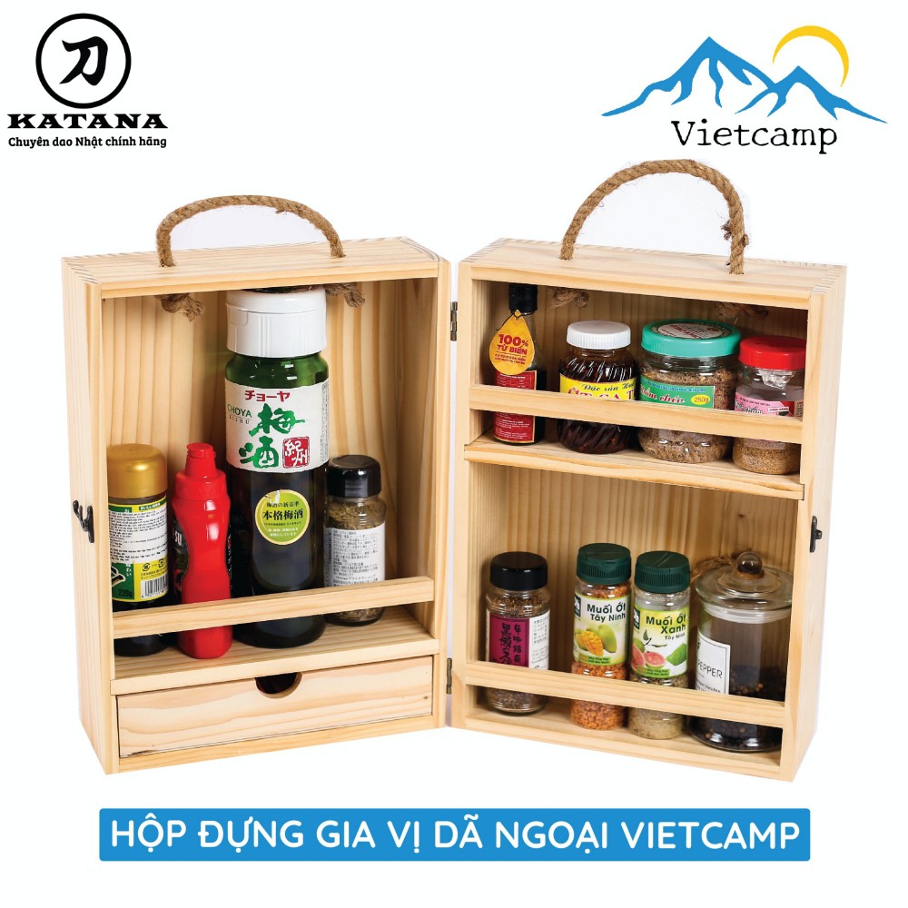 Hộp gỗ đựng đồ gia vị nấu ăn dã ngoại Vietcamp - B37