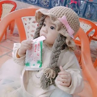 Nón len 2 bính tóc giả cho bé yêu ( qua hình để xem thêm mẩu tất cả là hình thật nhé)