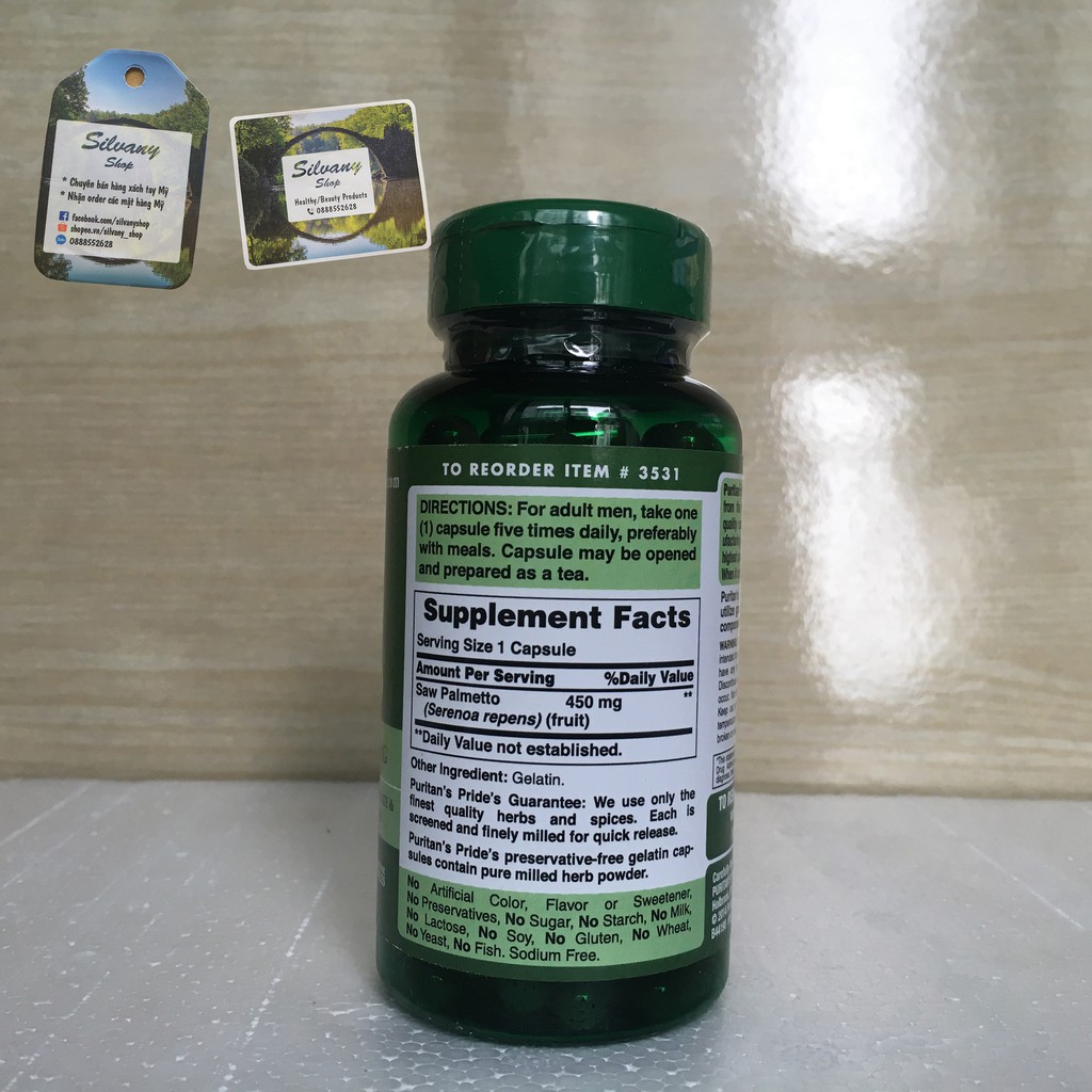 Saw Palmetto 450 mg Puritan's Pride - Hỗ Trợ Tuyến Tiền Liệt Và Tiết Niệu | Thế Giới Skin Care