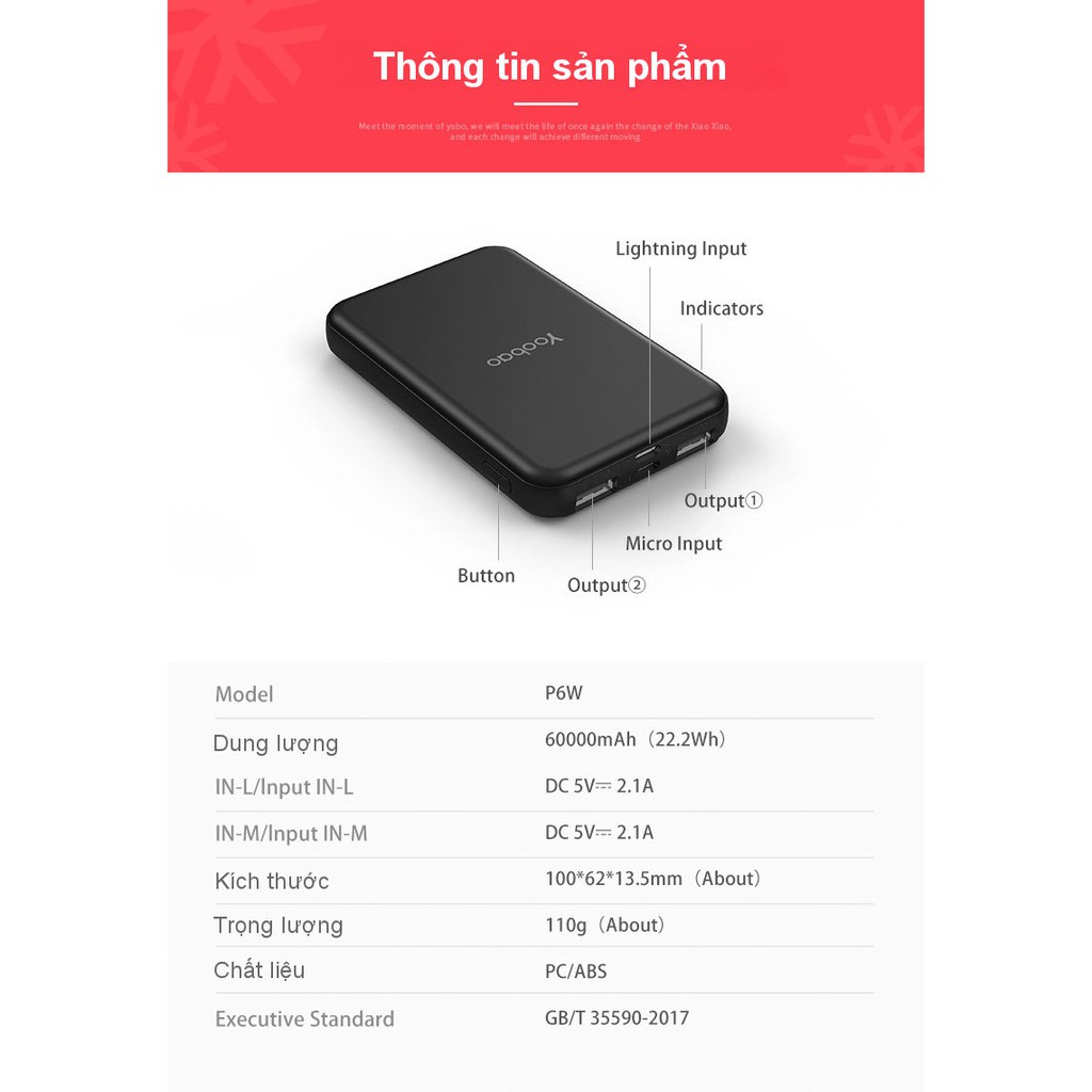 Pin sạc dự phòng mini Yoobao P6W 6000mAh Yoobao | BigBuy360 - bigbuy360.vn