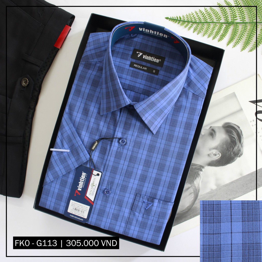 Áo Sơ Mi Ngắn Tay Sọc Caro Vạt Ngang Form Regular Vĩnh Tiến 305.1 | BigBuy360 - bigbuy360.vn
