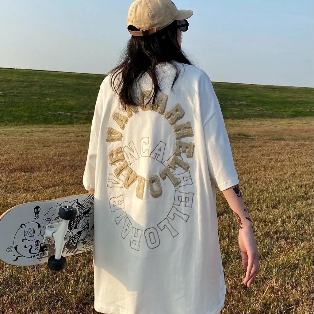 Jiashucheng Áo Thun Tay Ngắn Dáng Rộng In Họa Tiết Trước Và Sau Phong Cách Harajuku Mùa Hè Độc Đáo Cho Nữ