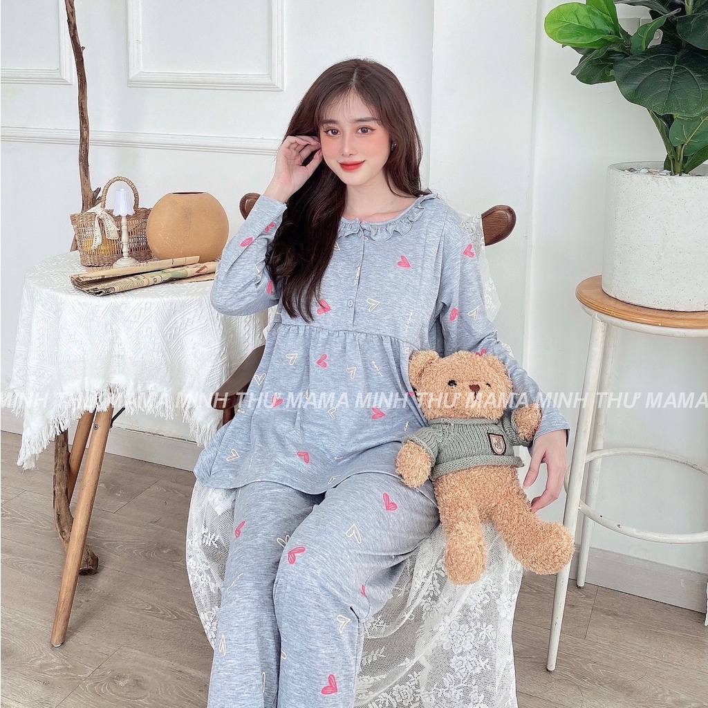 Bộ bầu - bộ sau sinh - chất liệu cotton - kiểu mới thời trang ( 3 nút - dài - QDTD - MS - 010 )