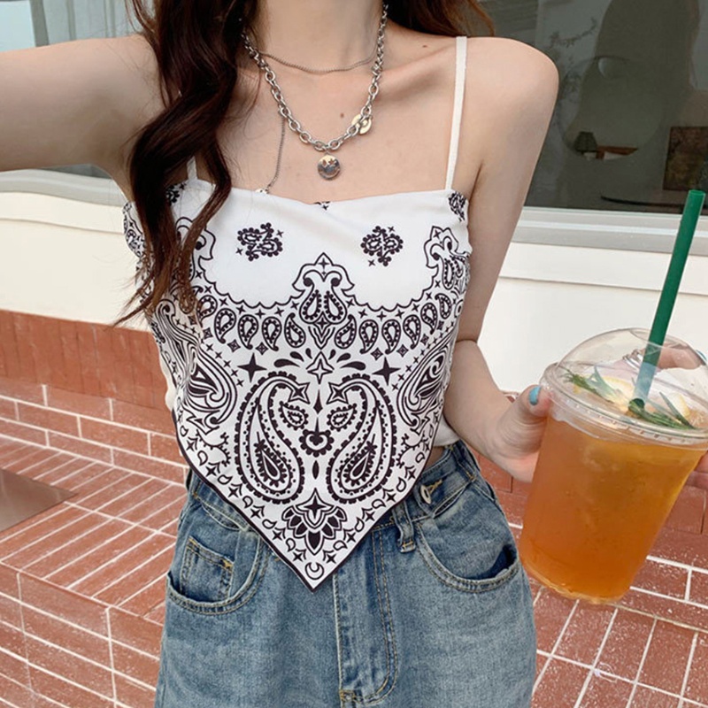 Áo Ống Dây Mảnh Mùa Hè In Họa Tiết Lá Cây Phong Cách Boho Gợi Cảm Cho Nữ