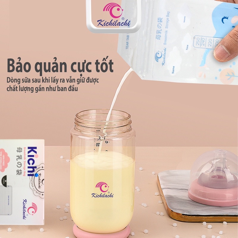 Túi Trữ Sữa Kichilachi 250ml- Cảm Biến Nhiệt Độ, Có Khóa Zip Chắc Chắn Chống Rò Rỉ