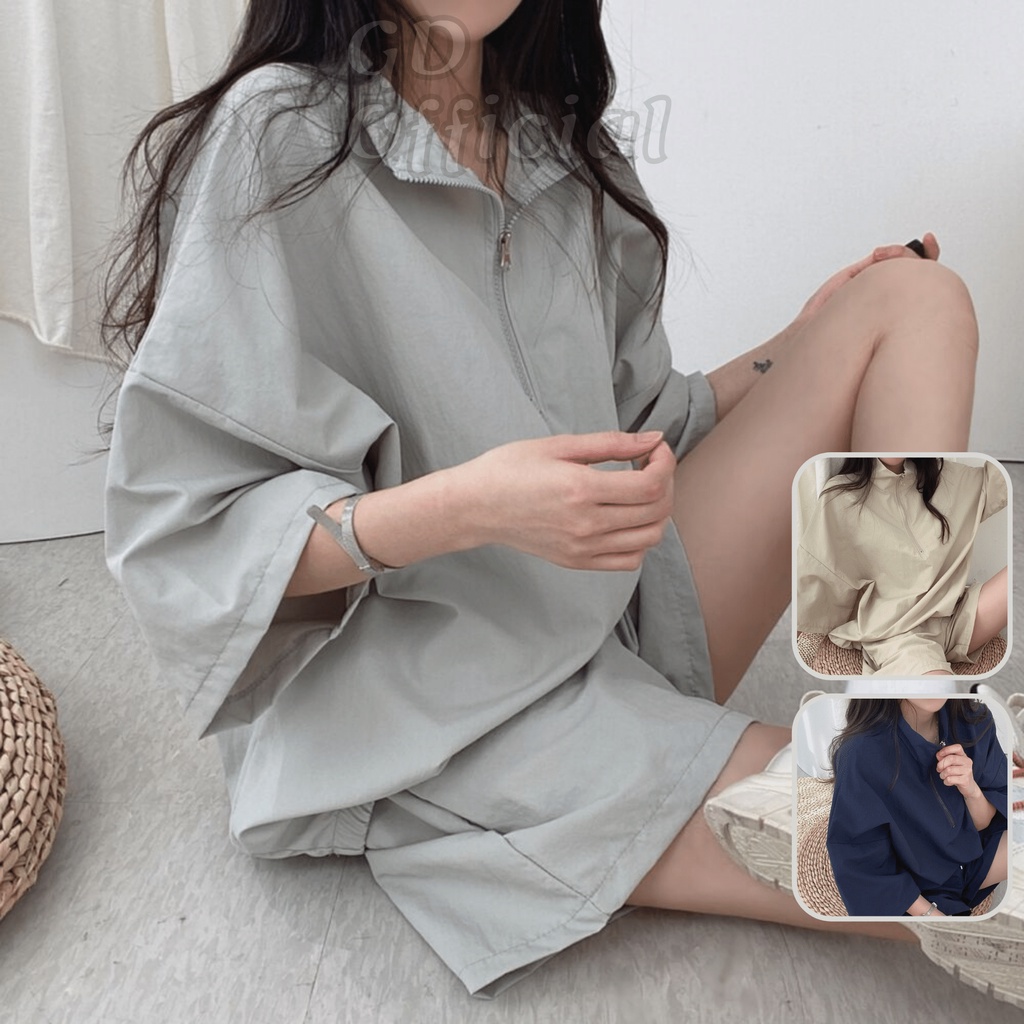 N3|Set bộ thể thao, mặc nhà mùa hè nữ năng động gồm áo phông và quần short ngắn màu xanh, xám, kaki GD Official