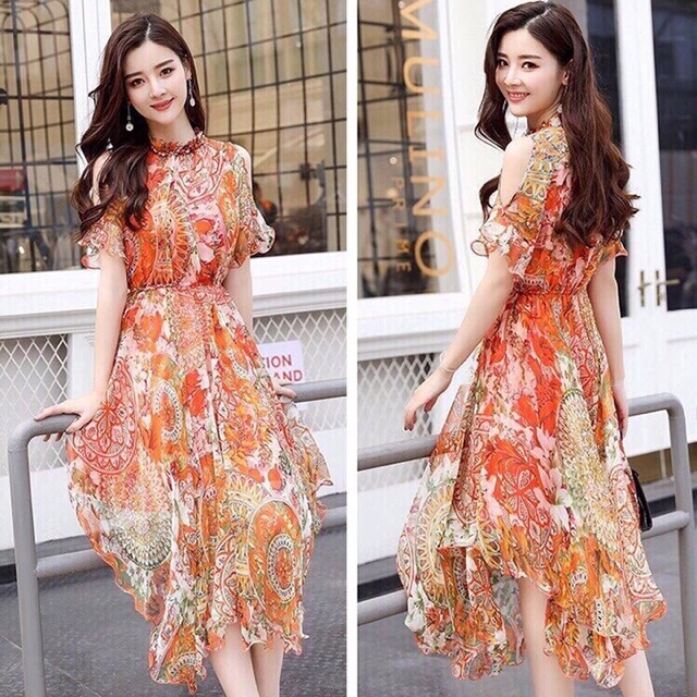 Đầm xoè chiffon cổ sơ mi size m l xl