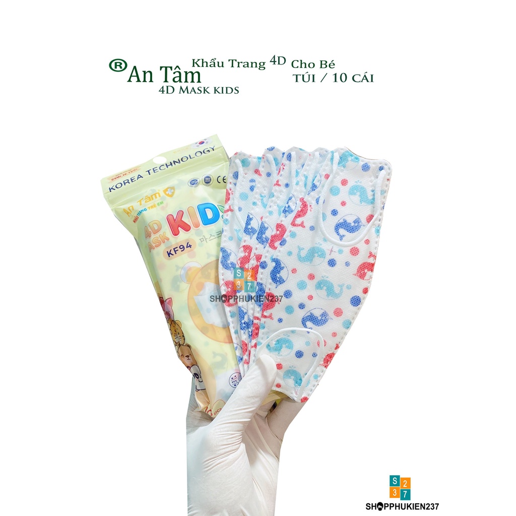 Thùng 300 Cái Khẩu Trang 4D Trẻ Em KF94 An Tâm Hình Hoạ Tiết (Bé Trên 4 Tuổi)