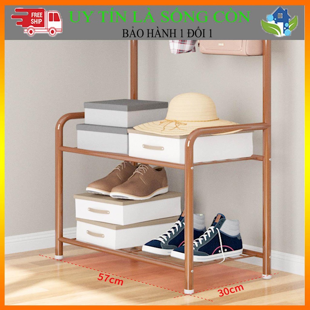 Kệ quần áo chữ L 2 tầng khung kim loại nhập khẩu có móc treo phụ