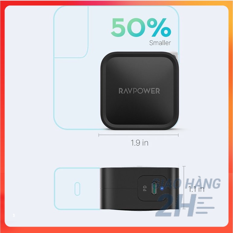 Củ Sạc Ravpower 61W 1 Cổng Type C  Mã RP- PC112  Sạc  Laptop  30W 65W Sạc nhanh  11 12 13 Pro max - ACSTORE