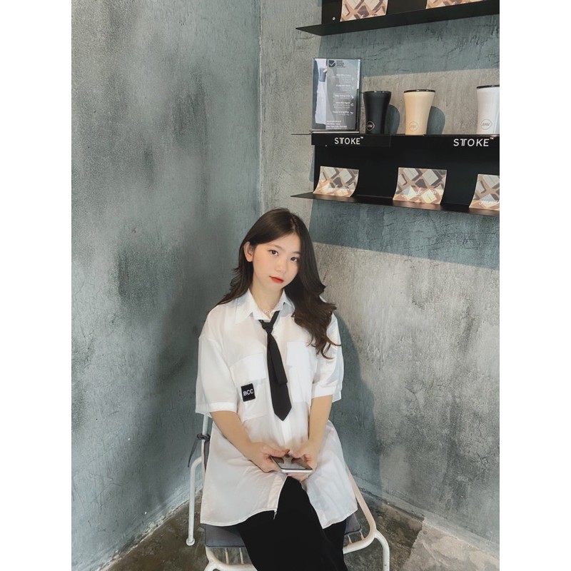 [Mã SKAMFSW175 giảm 10K đơn 50K] ‼️ ÁO SƠ MI TRẮNG TAY LỠ BBC KÈM CÀ VẠT