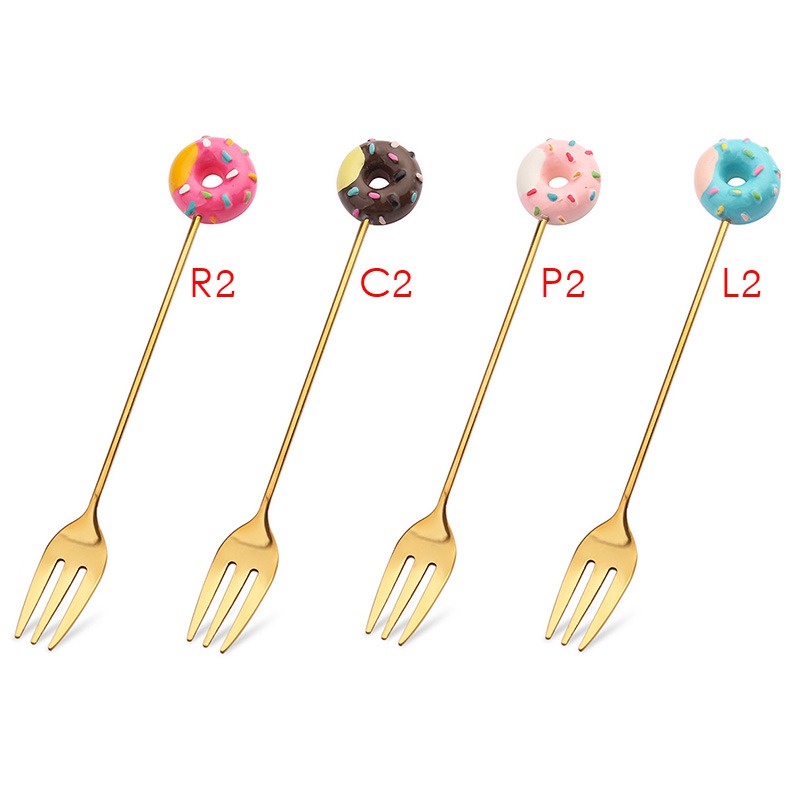 Bộ Muỗng Nĩa Hình Bánh Donut Bằng Thép Không Gỉ Độc Đáo