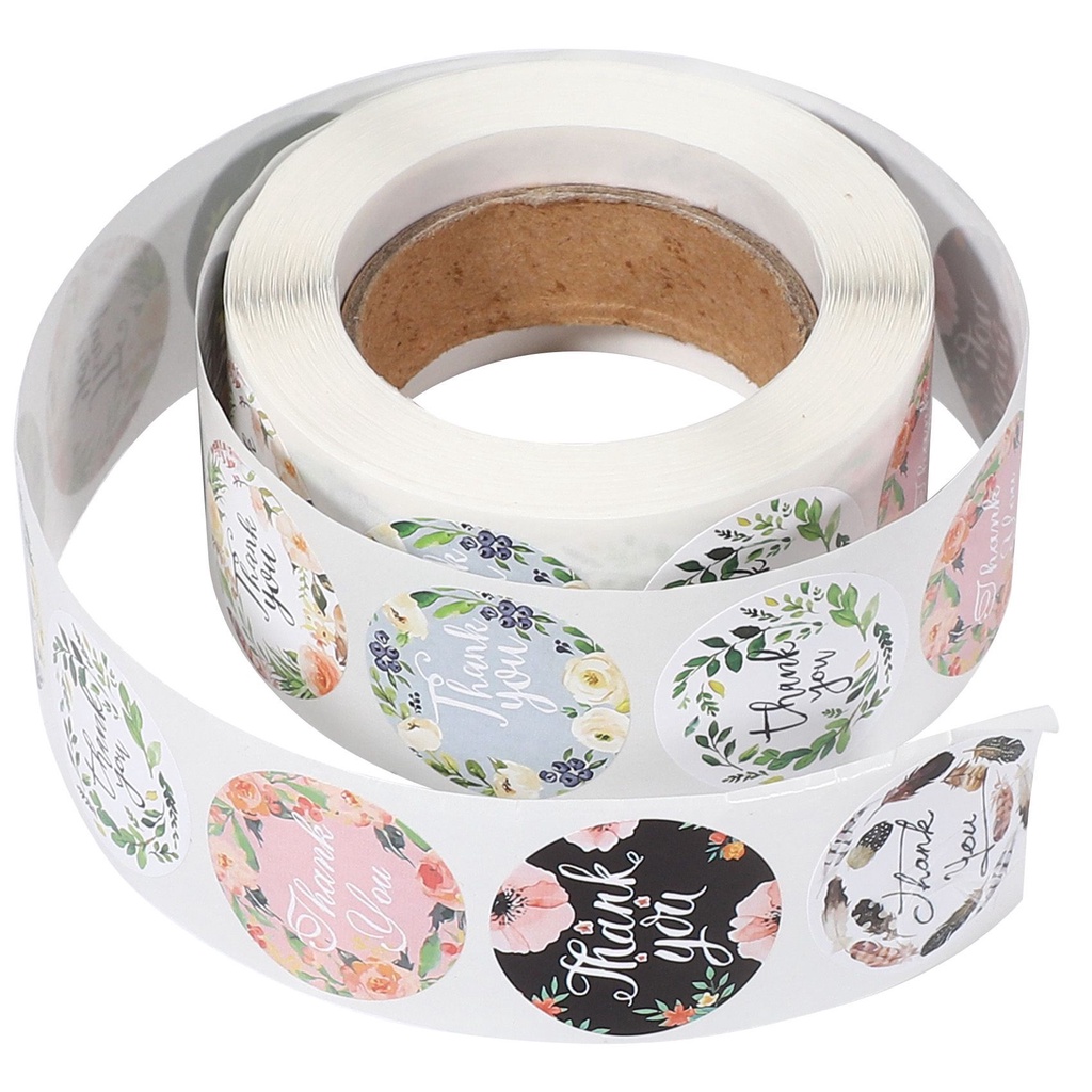 Cuộn 500 nhãn dán cảm ơn họa tiết hoa trang trí bao bì quà tặng sổ tay DIY