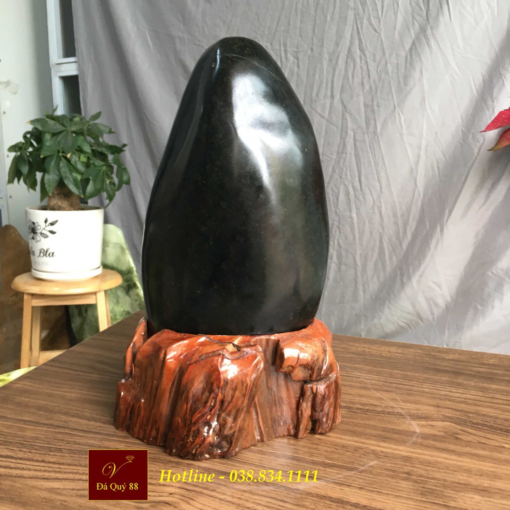 Cây Đá Phong Thủy Đá Núi Lửa Obsidian Tự Nhiên Nguyên Khối Đen Bóng Cao 42cm