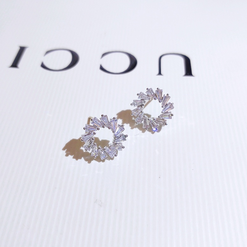 Khuyên tai JIUDUOLAN chốt xỏ bạc đính đá zircon nhân tạo phong cách Hàn Quốc dễ phối đồ thời trang mori dành cho nữ