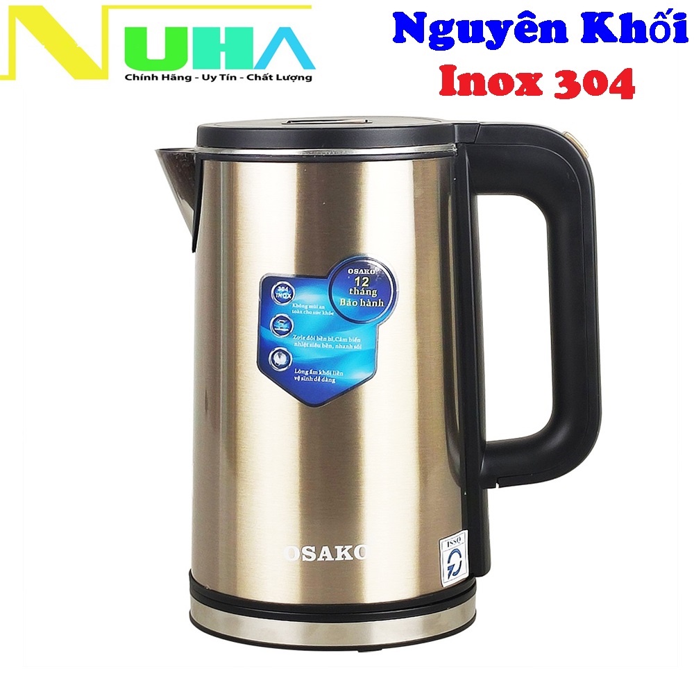 Ấm siêu tốc 2 lớp 2L Osako OSA-250 lòng ấm inox 304 nguyên khối, công suất 1500W, bảo hành 12 tháng