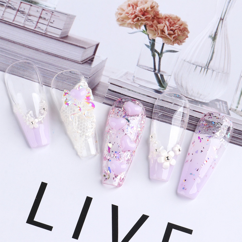 Hộp phụ kiện trang trí móng tay STZPRONAIL hình trái tim 3D màu trắng bằng nhựa resin cao cấp