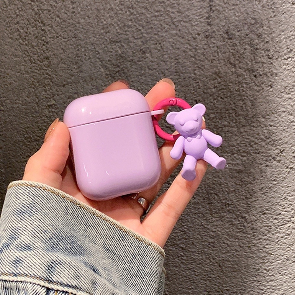Vỏ Bảo Vệ Hộp Sạc Tai nghe không dây Airpods 1 / 2 / 3 / pro / Pro2 Hình Gấu 3d Màu Tím / Vàng Kèm Móc Treo