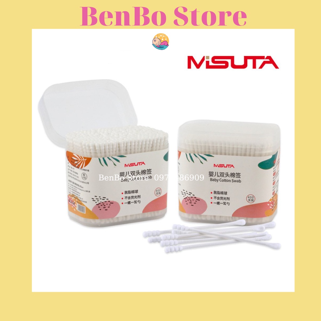 Tăm bông cho bé sơ sinh được làm từ bông tự nhiên hộp 400 que Misuta, hộp V-coool 200 que (hàng cao cấp)