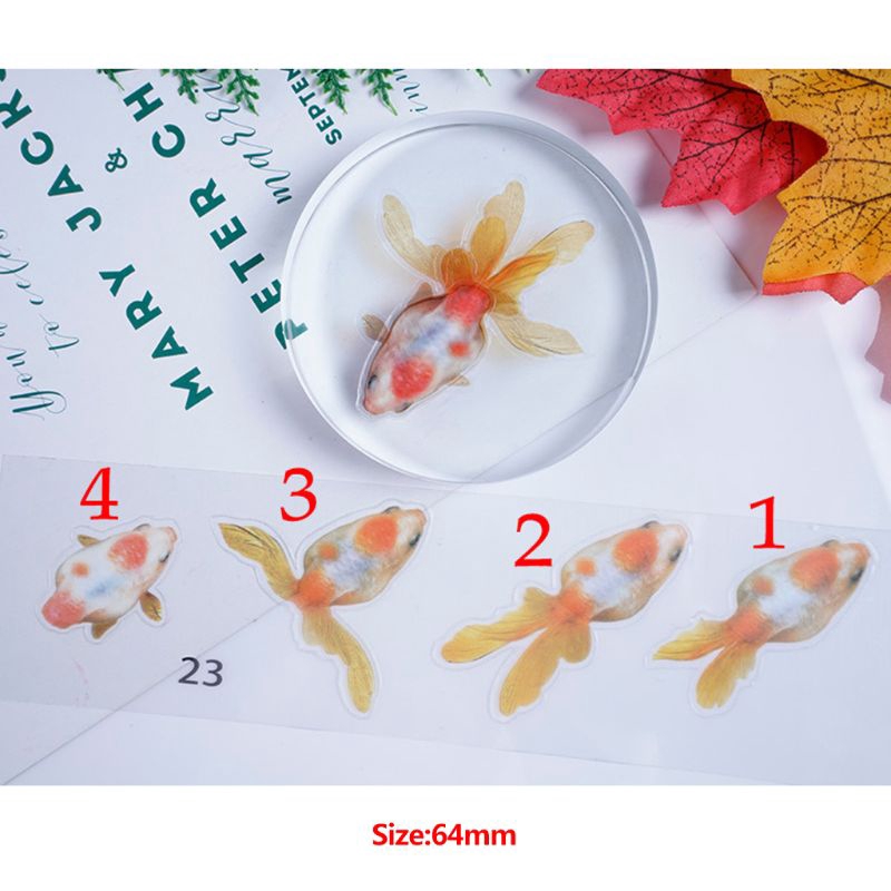 ✿INF✿5 Sheets Gold Fish 3D Mold Resin Stickers Decal Landscape Decorative DIY Crafts Material