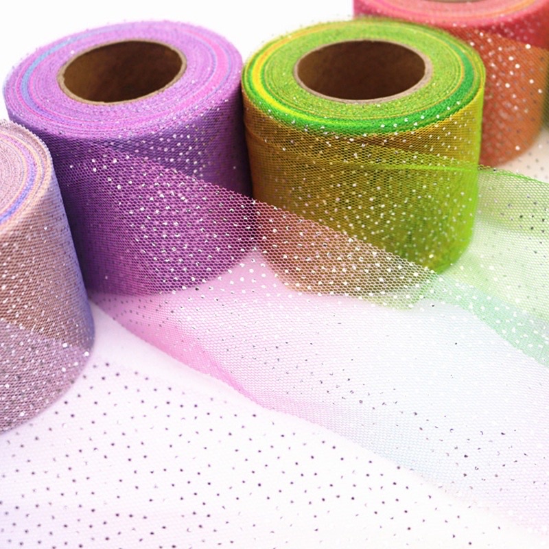 Ruy băng lưới đổi màu nhũ bạc làm phụ kiện tóc. handmade