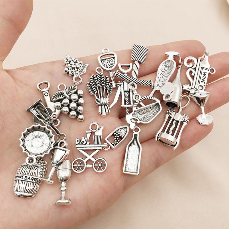 Bộ 63 Phụ Kiện Mặt Vòng cổ Hình Ly Rượu Vang Bằng Bạc Kiểu Cổ Điển DIY