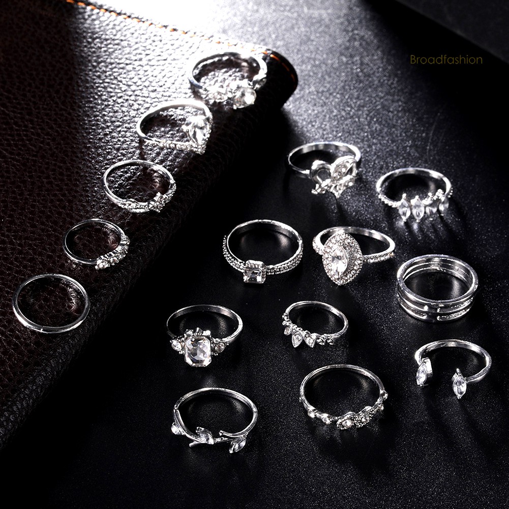 Bộ 15 nhẫn đính đá nhân tạo phong cách Bohemian dành cho nữ