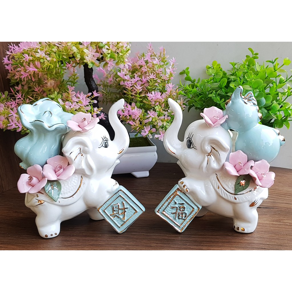Cặp voi phong thủy 13cm cầu may mắn tài lộc - mẫu 01