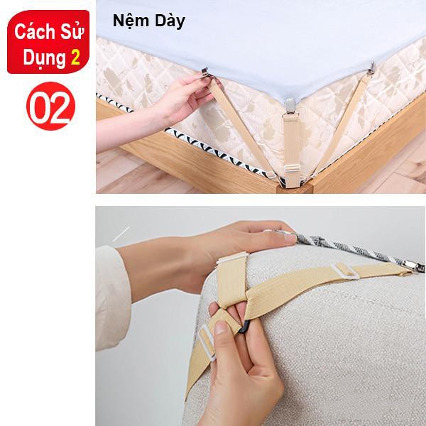 [Nowship] Combo Set Bộ 4 Miếng Kẹp Ga Giường, Drap, Nẹp Dây Thun Cố Định Giữ Phẳng, Drap, Tấm Trải Giường Chịu Lực