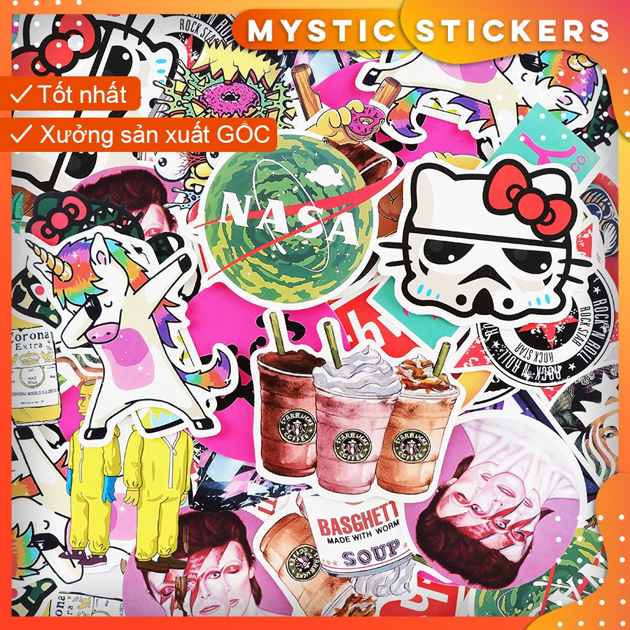 [SET TỔNG HỢP #3] 100 Sticker chống nước/ trang trí, set mix ,dán xe laptop mũ bảo hiểm vali...