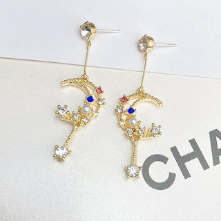 Khuyên Tai Bông Tai Dáng Dài Mặt Trăng Đính Đá Dự Tiệc Sang Trọng Đáng Yêu Ulzzang