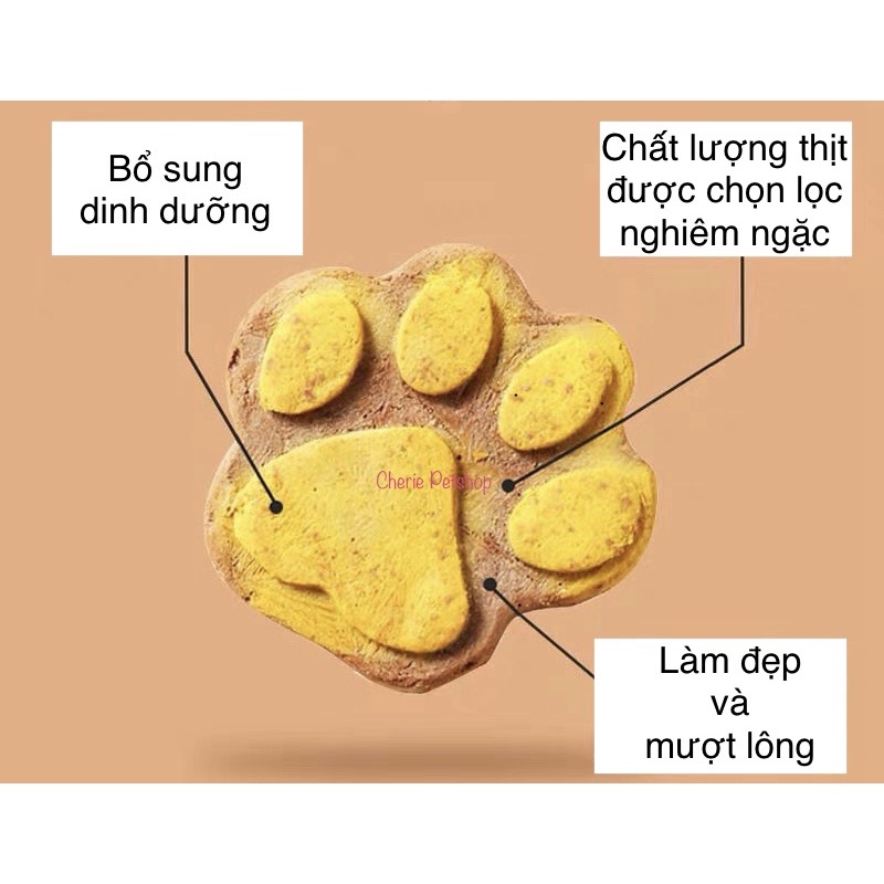 Bánh thịt xay sấy khô, bánh chân mèo đông khô, snack thưởng cho chó mèo