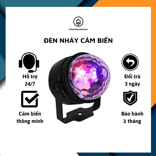 Đèn LED nháy cảm biến theo nhạc mini - Đèn LED xoay 7 màu vũ trường, Sân Khấu, Đặt trong nhà cho dân bay