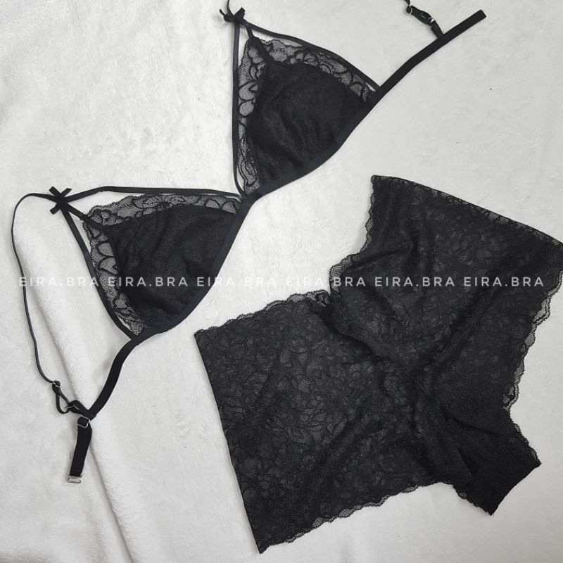 [BRA003] Set bralette ren basic, quần boxer lưng cao màu đen  [ TẶNG KÈM MÚT] - EIRA.BRA