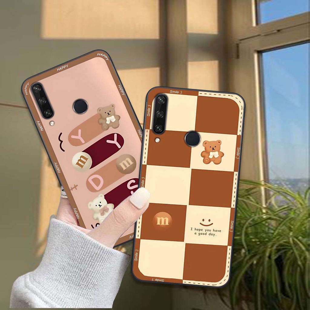 Ốp lưng điện thoại Huawei Y6P / Y6P 2020 in hình họa tiết ô vuông, trái tim, gấu cute