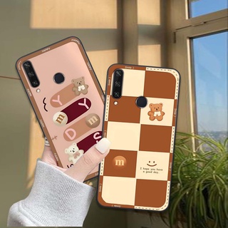Ốp lưng điện thoại Huawei Y6P / Y6P 2020 in hình họa tiết ô vuông, trái tim, gấu cute