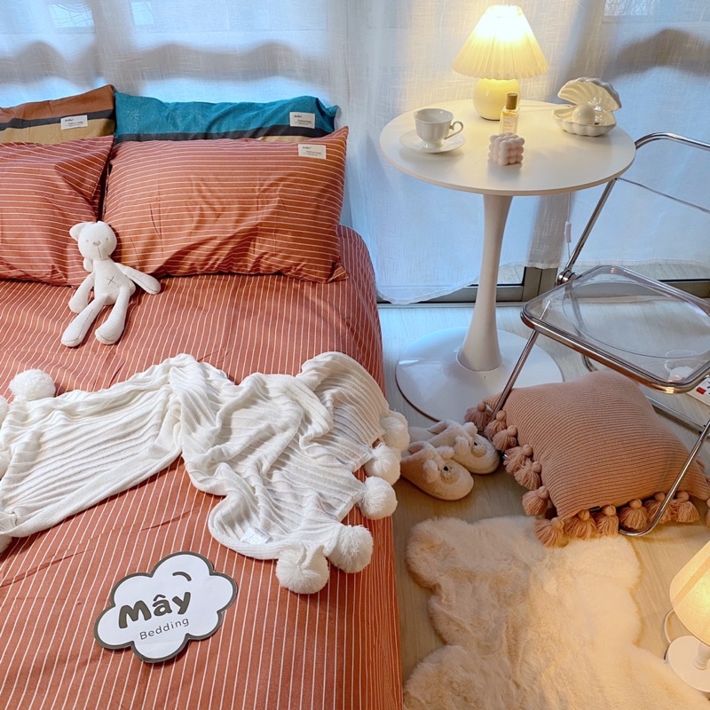 Bộ ga gối Cotton Tici kẻ ga trải giường vỏ gối nằm MÂY BEDDING đủ kích thước nệm | BigBuy360 - bigbuy360.vn