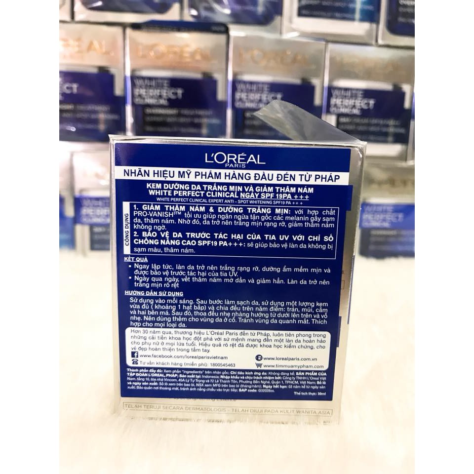 (cty) Kem dưỡng da trắng mịn và giảm thâm nám L'oreal White Perfect Clinical Ngày và Đêm