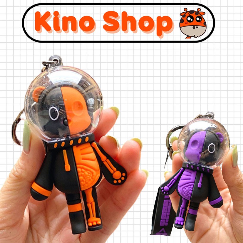 Móc khoá silicon gấu X Ray Bear mũ bảo hiểm vũ trụ unisex độc đáo cá tính đeo balo túi xách kèm dây đeo tay KinoShop