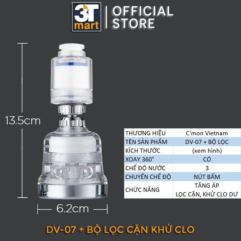 Đầu vòi rửa bát chén tăng áp LỌC CẶN KHỬ CLO DƯ điều hướng xoay 360 độ C'MON DV-07L