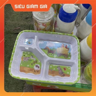 Khay nhựa chia thức ăn cho bé 4 ngăn họa tiết dễ thương