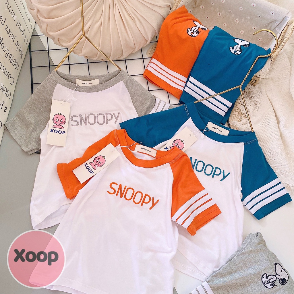 SALE !!! BỘ ÁO CỘC QUẦN DÀI 3 SỌC THÊU SNOOPY HÀNG XOOP CHO BÉ (SP001654)